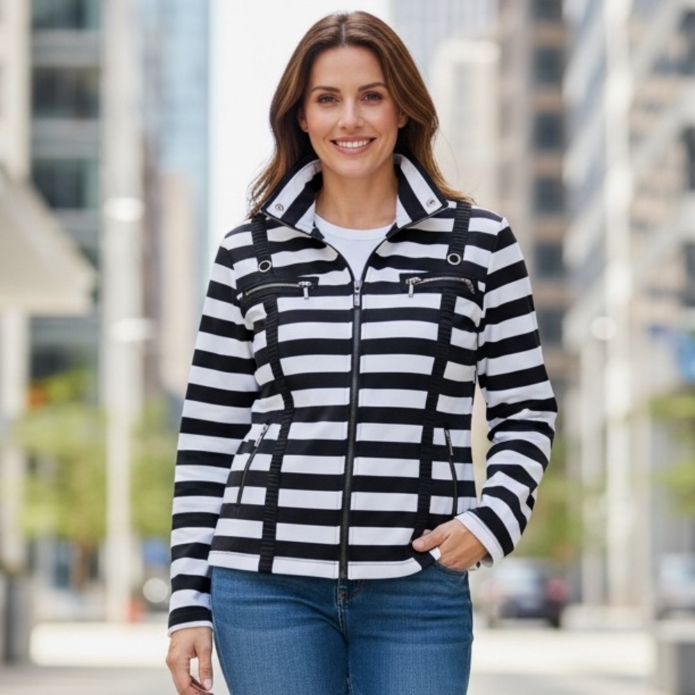 #510 Allison Daley Black and White Striped Utility Jacket